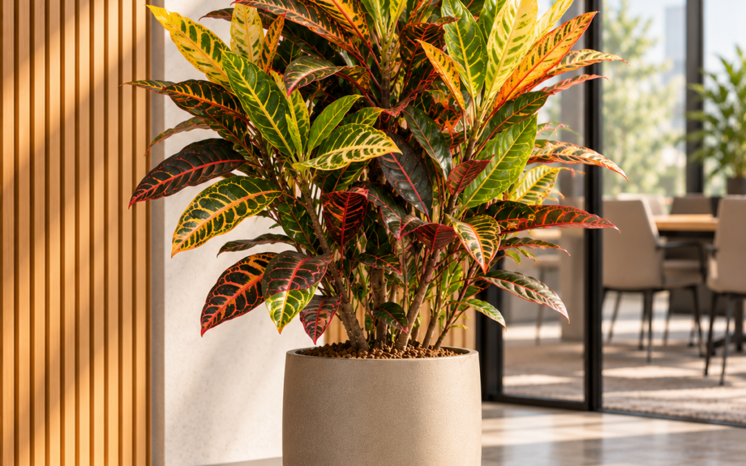 Croton (Codiaeum) variegatum ‚Mrs. Iceton‘ – Wunderstrauch