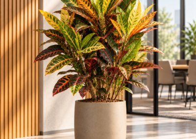 Croton (Codiaeum) variegatum ‚Mrs. Iceton‘ – Wunderstrauch